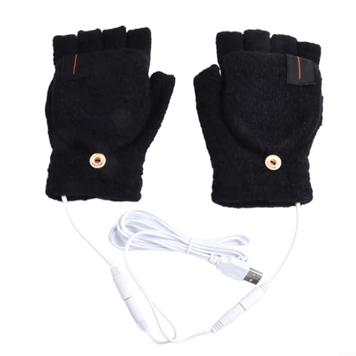 Guantes de invierno con calefacción USB con puntas de los dedos plegables, distribución eficiente del calor desde la palma hasta el dorso de las manos, para uso diario (negro)