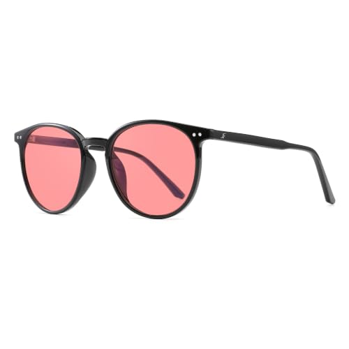 Image of Indoor Fluorescent-41 Pink Round Tinted Blue Light Blocking Glasses for Migraine, Light Sensitivity, Photophobia & LED Gaming Computer Screen Glare RF6213