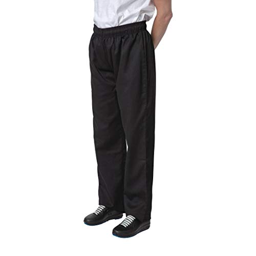 NISBETS Essentials Chef Trousers Black S with Single Pocket - Comfortable Lightweight Elasticated Waist BB477-S