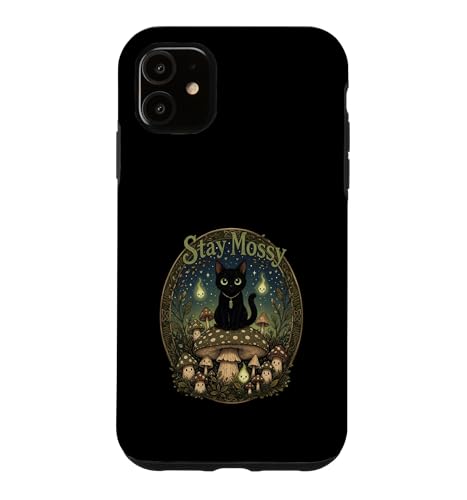 Stay Mossy dark cat Goblincore �L�m�R �X�̐����� �X�}�z�P�[�X iPhone 11 �p