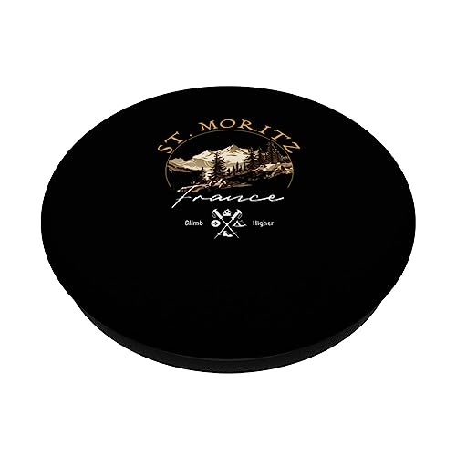 St. Moritz Retro Vintage Apparel - St. Moritz Souvenir PopSockets Swappable PopGrip, Black - Image 2