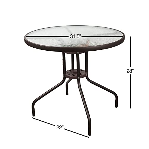 Garden Elements Outdoor Patio Furniture, Round Dining Table, Steel Base and Rim with Water-Wave Glass Top, Brown, 31.5" - Thumbnail 3