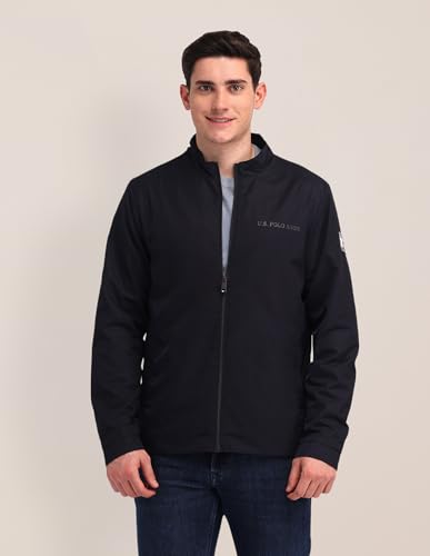 Image of U.S. POLO ASSN. Mens Blue Solid High neck Long Sleeve Casual Polyester Regular Fit Jacket