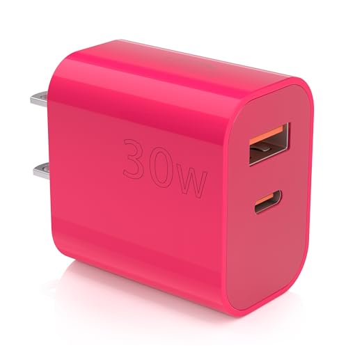 Image of Aolcev for iPhone Charger Fast Charging 2 in 1 USB A USB C Charger Block 30W Cute Type C Fast Charging Blocks for iPhone 17 16 15 14 13 for iPad USB C Charging Adapter for Galaxy S26 S25 S24 Rose Pink