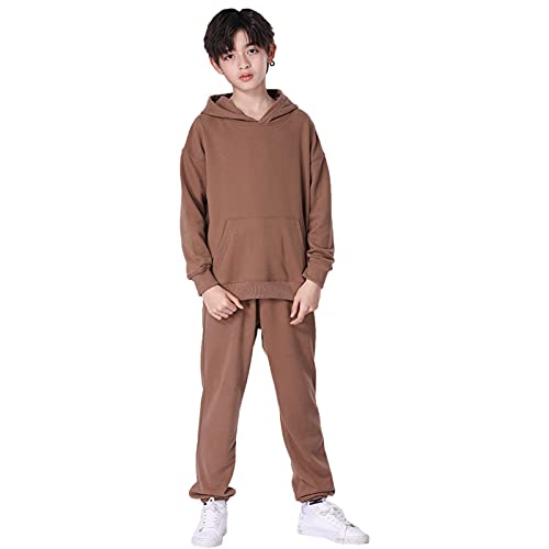 Amropi Boy'S Hooded Tracksuit Pullover Sweatshirt Jogging Pants Set 2 Pieces Sweatsuit Coffee thumb #3