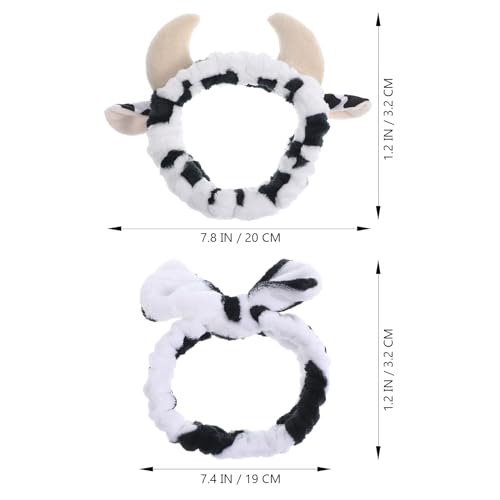 minkissy 2pcs Soft Cow Ears Headband - Makeup Headband Cow Horns Cute Bow Plush for Women Kids Skin Care Washing Face - Image 2