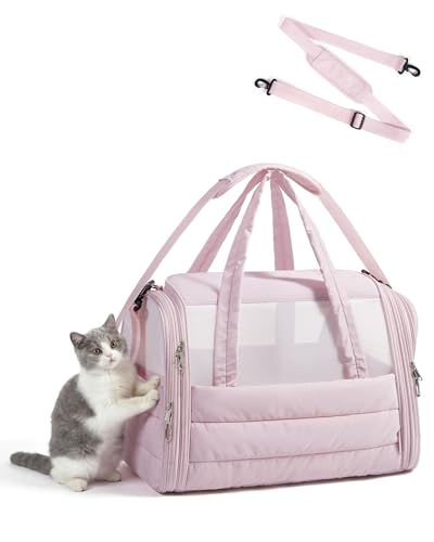 BAGSMART Cat Carrier: Soft-Sided Pet Carrier for Small Medium Cats Dogs Puppy Quilted Collapsible Puffy Travel Bag Up to 25 Lbs Pink