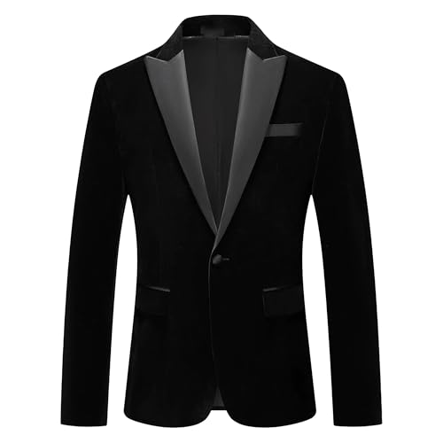 Mens Slim Fit Notched Lapel Velvet Blazer Suit Jacket for Prom Wedding Party One Button Tuxedo Jacket