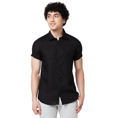 Image of Spykar Men's Regular Fit N /A Half Sleeve Solid Casual Shirts