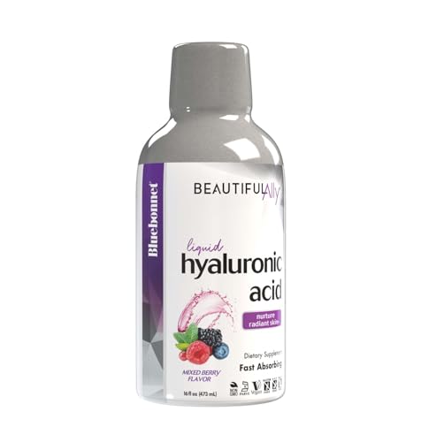 Bluebonnet Nutrition Beautiful Ally Liquid Hyaluronic Acid Nurture Radiant Skin* Non-GMO Vegan Kosher Certified Gluten-Free Soy-Free Dairy-Free Mixed Berry Flavor 16 fl oz 32 Servings