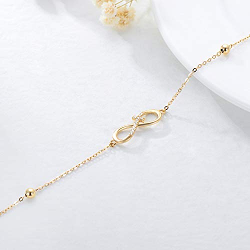Image of 14K Gold Infinity Anklet for Womens, Yellow Gold Cross Foot Ankle Bracelets Anniversary Jewelry Gifts for Her, Mom, Wife 8-10Inch