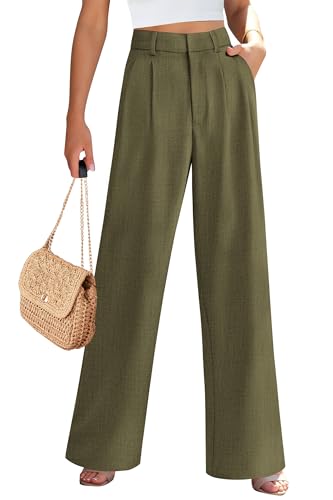 PRETTYGARDEN Women's Summer Elastic High Waisted Work Pants Straight Leg Dressy Business Casual Trousers Slacks Pockets