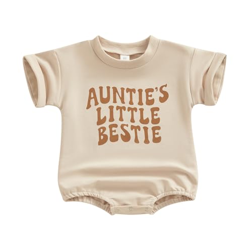 Image of MOLZULAMS Newborn Baby Girl Boy Clothes Short Sleeve Auntie's Little Bestie Romper Crewneck Cute Summer Outfit