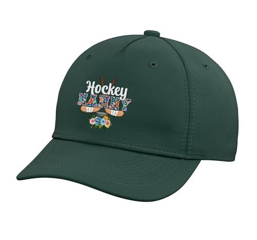 Hockey Nanny Flowers Grandma Nanny of A Hockey Player Adjustable Printed Baseball Hat, Dark Green