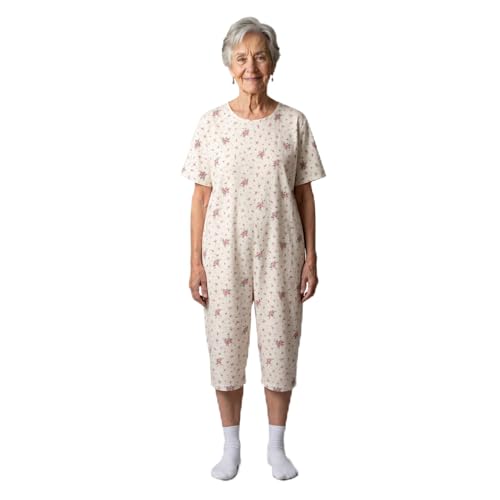 Confezioni_Emy Pyjama intégral médical été unisexe – Grenouillère adulte coton 100% à manches et jambes courtes – Pyjama dos zip seniors – Taille L...