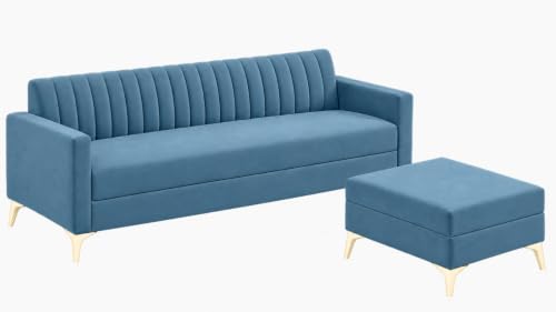 Image of AMATA Marino Sofa Set with Two Cushions Perfect for Home Office Guests Living Room (Falcon Sky Blue 01, Falcon 4 Seater l Shape)