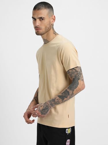 Image of Veirdo Regular Fit Half Sleeves Round Neck Solid Pure Cotton T-Shirt for Men (Available in White, Black, Swan White, Mustard, Maroon, Green, Lilac, Navy, Red Color)