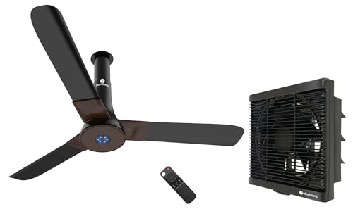 Image of atomberg Studio+ 1200mm BLDC Motor 5 Star Rated Ceiling Fans for Home with Remote Control (Earth Brown) Efficio 200mm (sweep size) BLDC motor Energy Saving Exhaust Fan (Black)