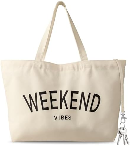 Large Tote Bag for Women - Aesthetic Cute Big Canvas Bags with Zipper Cotton Shoulder Bag for Gym, Travel, Work