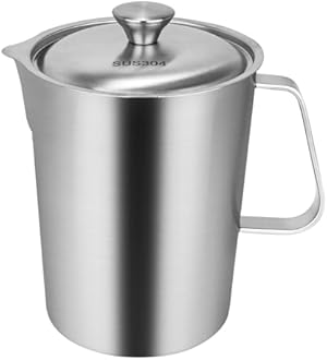 Stainless Steel Measuring Cup with Lid 2L 70 OZ, Large Mouth Graduated Beakers Metal Pitcher with Marking and Handle