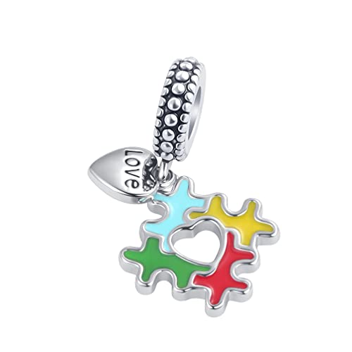 Autism Awareness Charm Compatible with Pandora Bracelet Puzzle Piece Love Heart Dangle Bead for Women2