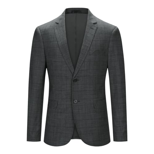 YOUTHUP Mens Check Blazer 2 Buttons Casual Business Slim Fit Suit Jacket Vintage Plaid Formal Jackets, Grey-46, L