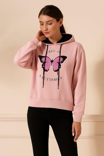 Image of Raves Womens Stylish Printed Hoodie | Trendy Cotton Fleece Hooded Sweatshirt for Women & Girls | Full Sleeve Winter Wear Pullover