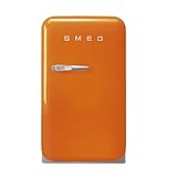 SMEG FABUROR3 FAB5 Retro Mini Fridge – 50s Style Compact Small Refrigerator, 1.2 cu ft, Automatic Defrost, LED Lighting, Adjustable Shelves– Made in Italy, Orange