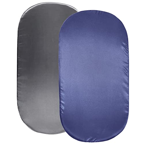 Image of SiinvdaBZX 2 Pcs Satin Bassinet Sheets for Baby Boy, Silky Soft Bassinet Fitted Sheets for Hourglass, Oval & Rectangular Bassinet Mattress (Grey & Navy)