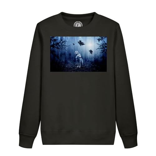 Sweat enfant couple de loup motif nature sauvage et forêt sombre pull chaud
