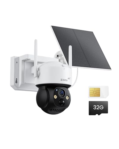 ZOSI 4MP Cámara 4G LTE Batería Exterior con Panel Solar, Cámara Vigilancia sin Internet PT 360°, Tarjeta SIM Integrada para Datos Ilimitados, Detección de Persona, Audio Bidireccional, Tarjeta 32G