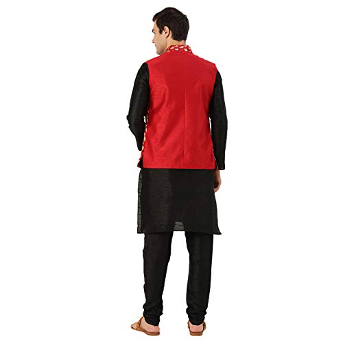 Image of SOJANYA (Since 1958 Men's Cotton Linen Maroon Kurta and White Pyjama with Mustard Cotton Nehru Jacket