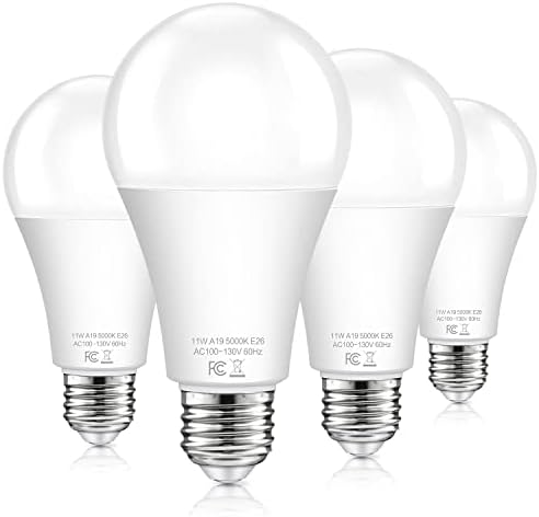 Dusk to Dawn Light Bulbs Outdoor 100 Watt Equivalent, 11W Automatic On/Off Sensor Light Bulb Daylight 5000K, A19 Outdoor LED Light Bulbs Photocell for Porch Garage Yard Security, E26 Base, 4-Pack