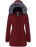 wantdo Women's Padded Parka Coat with Removable Fur Hood Wine Red XL