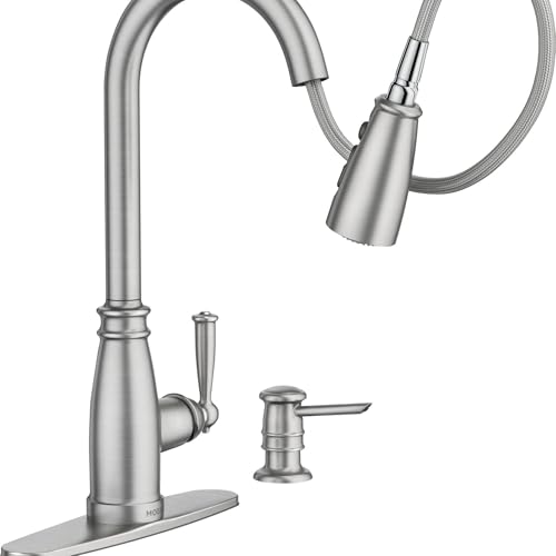 Image of Moen Morado Stainless Pulldown Kitchen Faucet with Power Boost, Transitional Farmhouse Kitchen Faucet, Easy Installation, Spot Resist Finish, 87394SRS