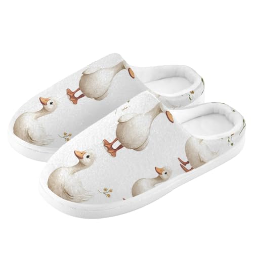 Cartoon Sweet Cayuga Duck White Womens Cotton House Slippers Winter Memory Foam Home Slippers for Hotel Birthday Presents 6-74