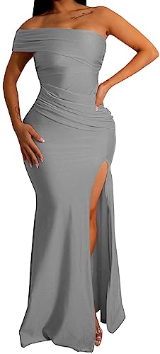 Women's Sexy Off Shoulder Bodycon Maxi Dresses Elegant High Split Club Party Long Dress