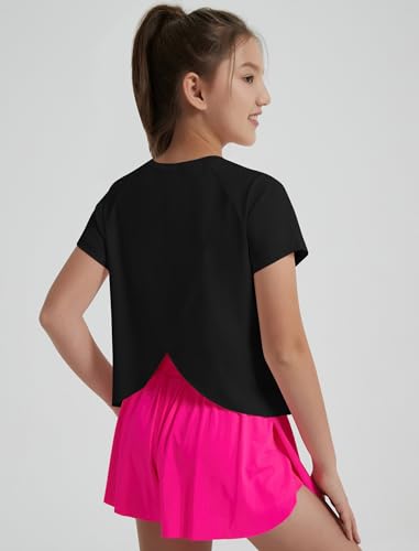 Image of EXARUS Girls Athletic Shirts Quick Dry Workout Split Back Crop Tops 6-14Y