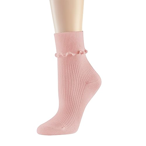 Image of UTTPLL Womens Cotton Crew Socks Ruffle Turn-Cuff Fashion Princess Lettuce Ankle Socks Athletic Thin Gift Dress Socks