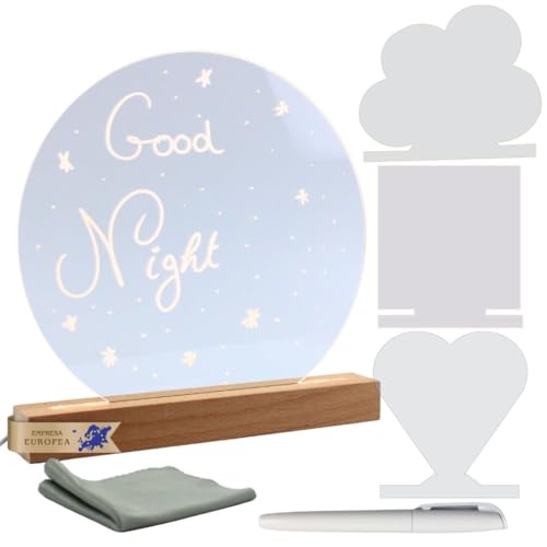 Hello Hippo® Lámpara LED Personalizada para Bebés y Familias - Regalo de Nacimiento y Bautizo - Lámpara para Niños - Lápiz Borrable y 4 Formas Intercambiables (Nube, Corazón, Círculo, Cuadrado)