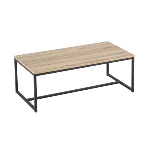 LOLAhome - Mesa de Centro, Mesa Auxiliar para Salón o Comedor Sala de Estar Balcón OficinaMesita Baja Sofá, Madera y Acero, 100x36x50 CM, Natural y Negro