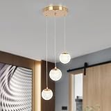 Gold Crystal Pendant Lights 5000k Daylight White,3-Light Mini Led Modern Brushed Brass Light Fixture