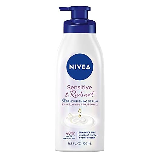 NIVEA Sensitive and Radiant Body Lotion for Sensitive Skin, Hypoallergenic, Fragrance Free Body Lotion for Women with Deep Nourishing Serum, Pearl Extract and Provitamin B5, 16.9 Fl Oz Bottle