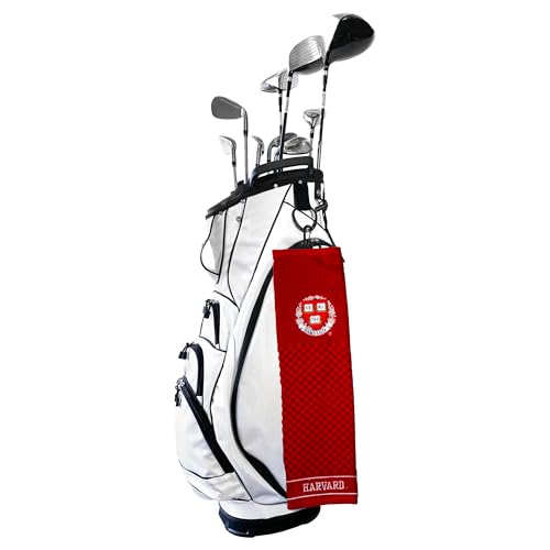 Image of Team Golf NCAA Harvard Crimson Embroidered Golf Towel Embroidered Golf Towel, Checkered Scrubber Design, Embroidered Logo
