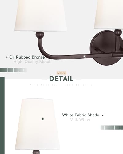 Image of Bathroom Light Fixtures, 4 Light Oil Rubbed Bronze Vanity Lights with Flared White Fabric Shade, 28 Inch Wall Sconce, Vintage Sconces Wall Lighting for Hallway Bedroom, VL837-ORB-4