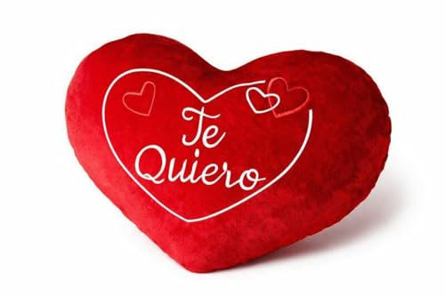 Genérico Cojín de Peluche Corazón con Mensaje de Amor – “Te Quiero” / Multilenguaje – Suave y Mullido – Regalo Romántico para San Valentín, Aniversario o Cumpleaños – 35/37 cm (Rojo 35CM)