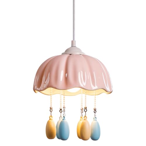 JNPGVTCD Lámpara Colgante Minimalista nórdica de cerámica Rosa Moderna para Dormitorio de niña, decoración Vintage para el hogar, lámpara de araña de Flores para habitación de niño