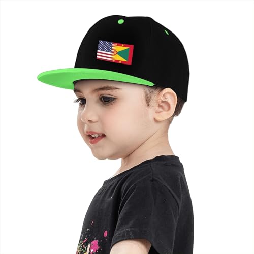 American Flag and Flag of Grenada Children's Flat Brimmed Hip-hop Hat Flat Eave Sunscreen Duckbill Cap Headgear4