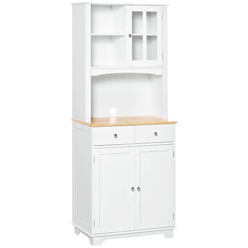 HOMCOM 67' Kitchen Buffet with Hutch, Microwave Cabinet with Framed Doors, 2 Drawers, Open Countertop, Cupboard for Dining Room, White