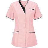 Tops Women Short Sleeve V Neck Nurse Work Uniform Shirts Comfy Medical Workwear Tunics with Pockets 2025 T-Tshirts